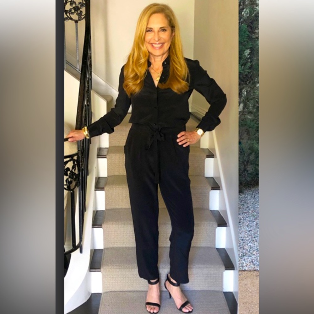 R Label the RESET Black Silk Jumpsuit Romper XL New